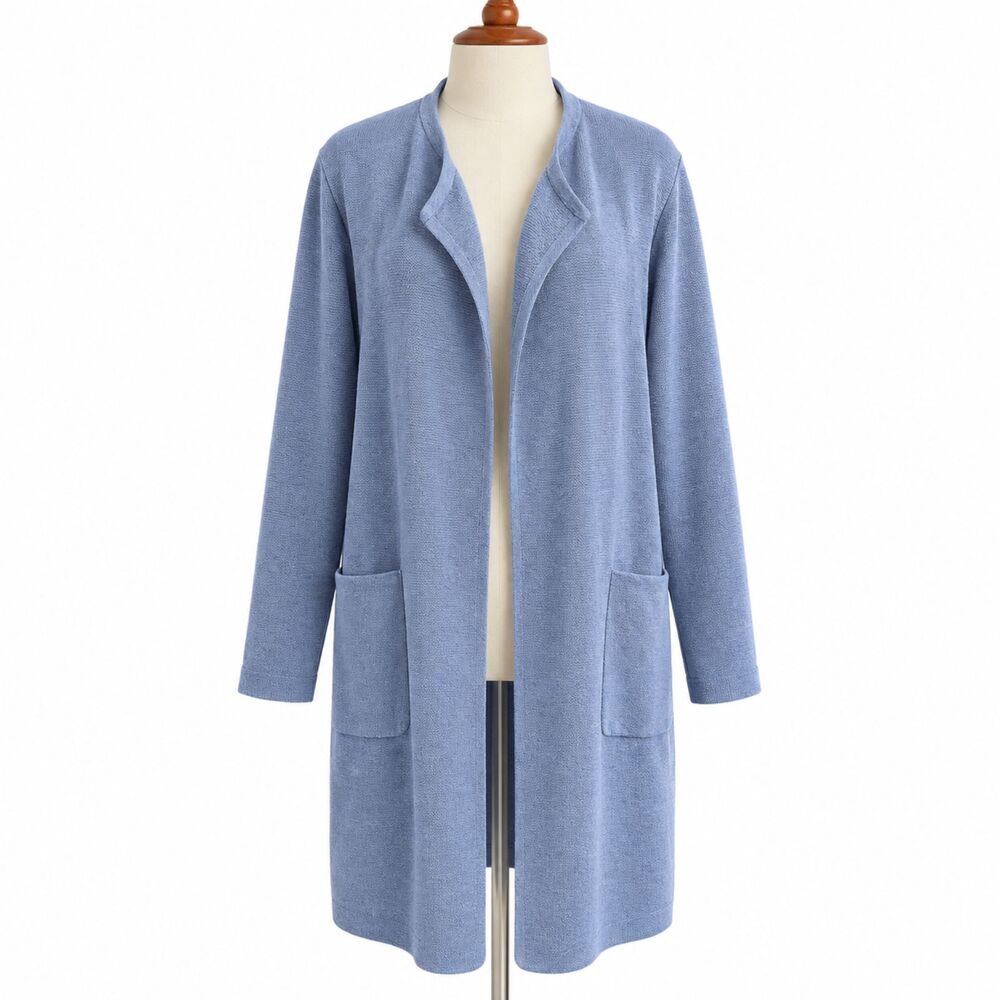 J.Crew Juliette Open-Front Sweater Cardigan Coatigan Linen blend blue Womens L